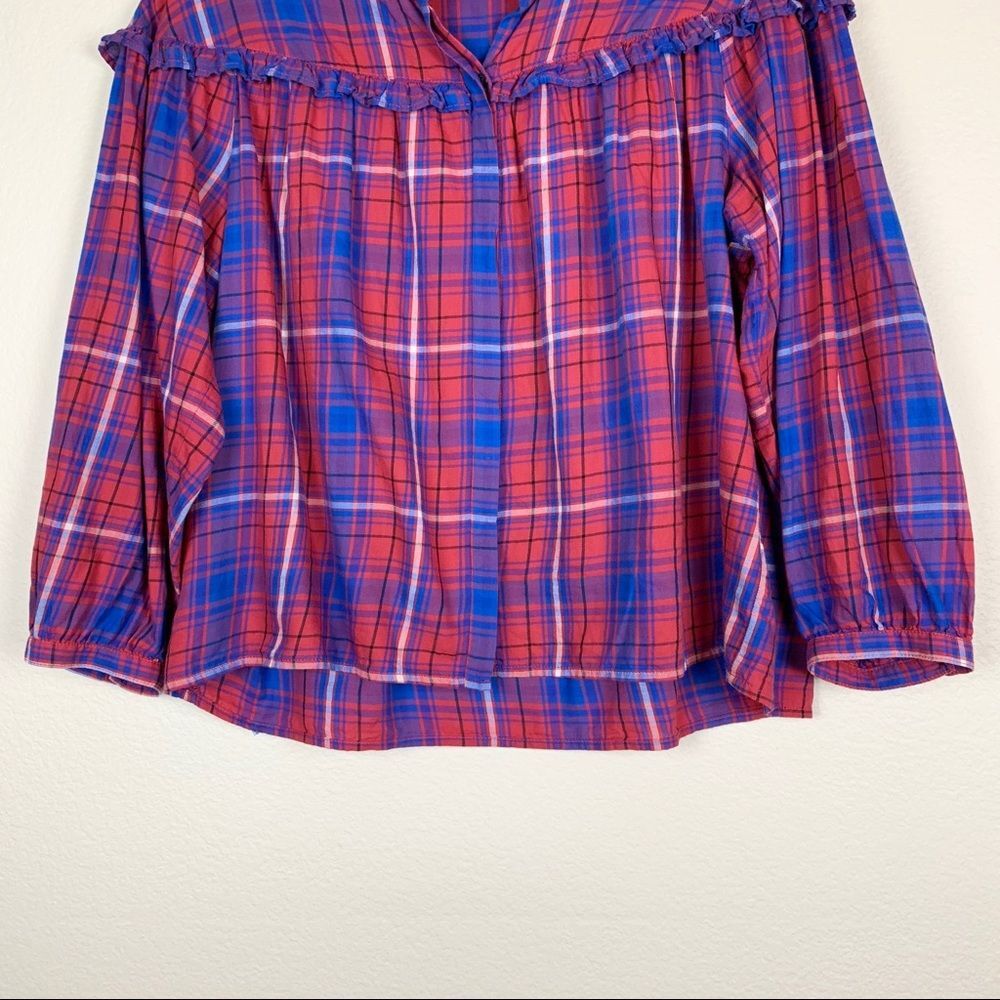Madewell Red Blue Plaid Ruffle Button Down Shirt Womens Large - Picture 5 of 8
